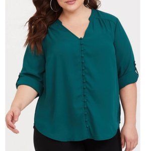 Torrid Harper Emerald Button Front Georgette Blouse
